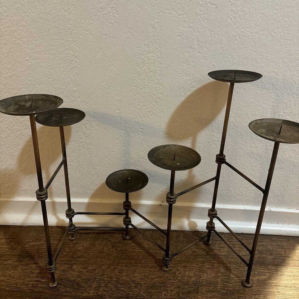 Mid-Century Brutalist Metal Folding Candle  Holder Candelabra 28" Long 15" Tall